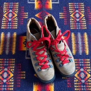 Vintage red laced hiking boots.